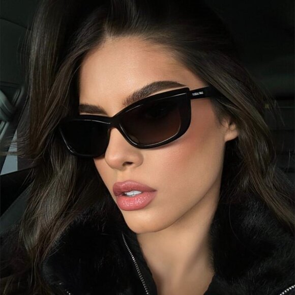 Saint Laurent SL658 002 Sunglasses Havana Cat Eye Frame, Black Lenses - Picture 7 of 12